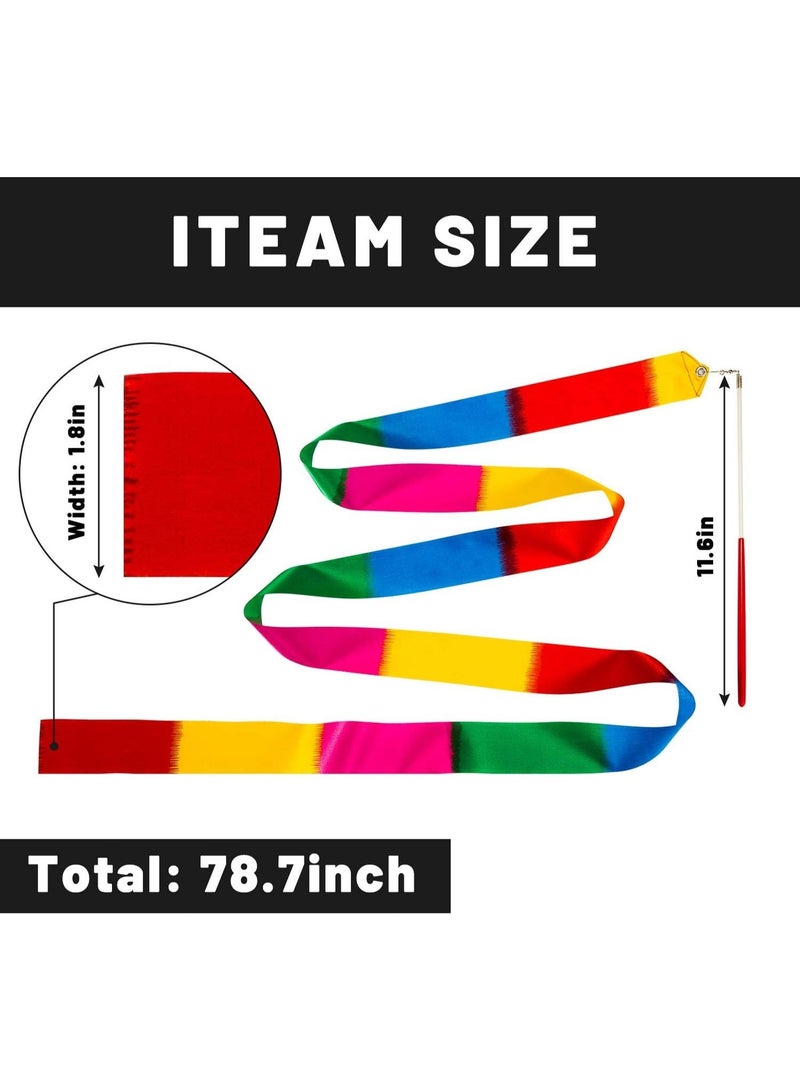 ChicAbode 5 Pack Dance Ribbons, Multicolor Artistic Streamer, Rhythmic Gymnastics Ribbon Wands, Baton Twirling on Stick for Gym, Training, Circus, 2M (Rainbow, Red, Yellow, Blue, Pink) - Image 2